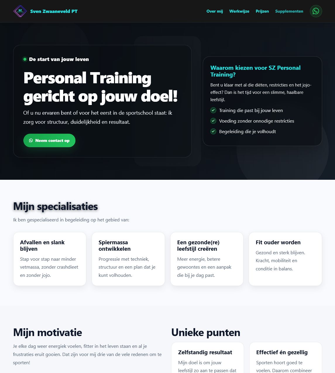 Screenshot of the Sven Zwaaneveld Personal Training website